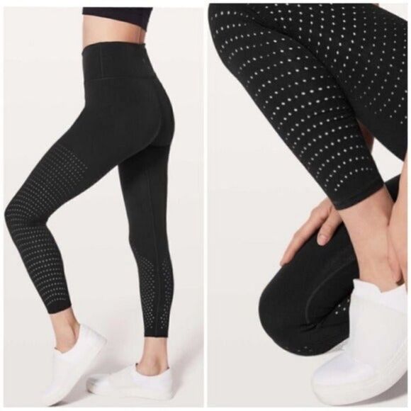 Lululemon High Rise Reveal Precision Tights in Black Size 2 Laser Cut Mesh Leg - Picture 2 of 12